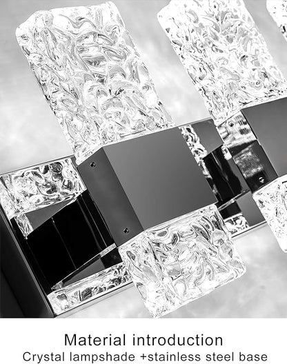 Modern LED Bathroom Vanity Light Fixtures Chrome Stainless Steel 4 Light Wall Sconces for Bathroom Lighting Fuxture Over Mirror 28 Inch 40w LED Crystal Wall Light Cool White 5800K