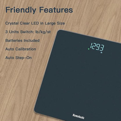 Homebuds Bathroom Scale for Body Weight, Precision 0.1lb by Our Professional Scale Factory Since 2001, Digital Weight Scale LED Display and Step-On, 3*AAA Batteries Included, 400lb/182kg, Blue | Professional Factory Since 2001 Digital Weight Loss Scale...
