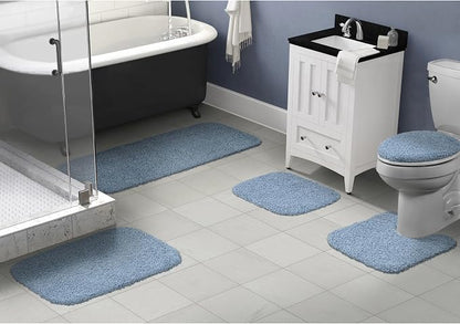 Garland Rug Jazz Nylon Washable 5 Piece Set (Lid, Contour,3 Mats) Basin Blue Bath Rugs Soft, Absorbent, and Stylish for Your Bathroom