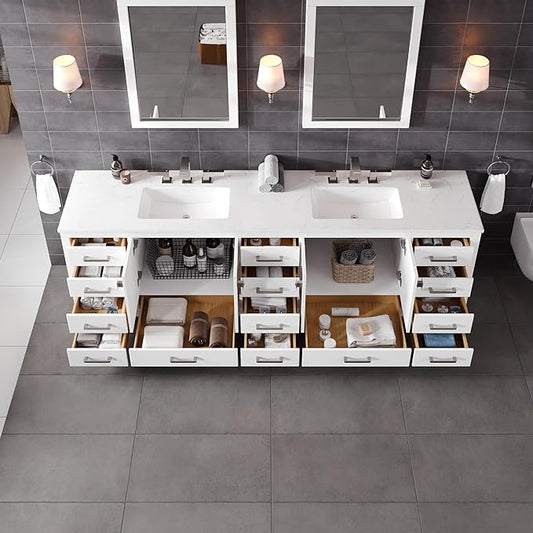 Eviva Aberdeen 96 in. White Double Sink Bath Vanity with Carrara Quartz Top and Undermount Porcelain Sinks