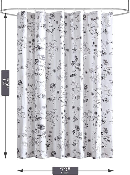 Martha Stewart 100% Cotton Floral Shower Curtain, 72 x 72, Black | Martha's Garden Series, Botanical Floral Print, Spa Quality Modern, Machine Washable, Modern Bathroom Curtains