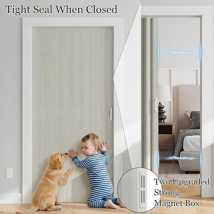 SmartStandard 48" x 80" Accordion Doors Interior, Double Walled, White Ash | Easy to Assemble, Save Space, PVC Accordion Folding Doors for Closet Doorway Basement, with Track and Hardware