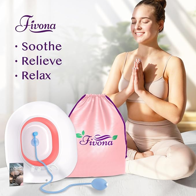 Fivona Sitz Bath for Toilet Seat with Massage Hand Flusher; Postpartum Care and Hemorrhoid Treatment; BPA Free Yoni Steaming Kit; Perfect for Perineal Soak and Portable Bidet