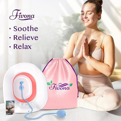 Fivona Sitz Bath for Toilet Seat with Massage Hand Flusher; Postpartum Care and Hemorrhoid Treatment; BPA Free Yoni Steaming Kit; Perfect for Perineal Soak and Portable Bidet