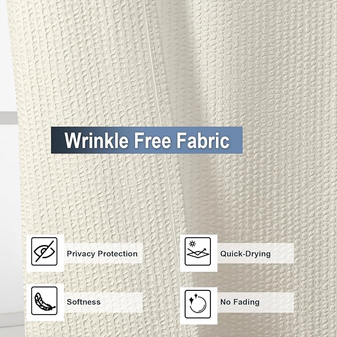 Cream Shower Curtain for Bathroom 84 Inches Eatra Long, Elegant 3D Embossed Textured Cloth Waffle Shower Curtain, Modern Luxury Hotel Style, Water Repellent, Machine Washable, 72X84, Cream
