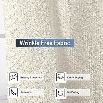 Cream Shower Curtain for Bathroom 84 Inches Eatra Long, Elegant 3D Embossed Textured Cloth Waffle Shower Curtain, Modern Luxury Hotel Style, Water Repellent, Machine Washable, 72X84, Cream
