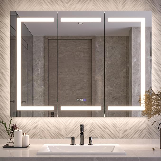 Neftis 48x36 Medicine Cabinet with Lights & Magnifier & Mirrors, GFCI Outlet, Soft-Closed Hinges, Front&Backlit, Anti-Fog, Dimmable&Tunable, Sensor Lights, Recessed/Surface, Adjustable Shelves
