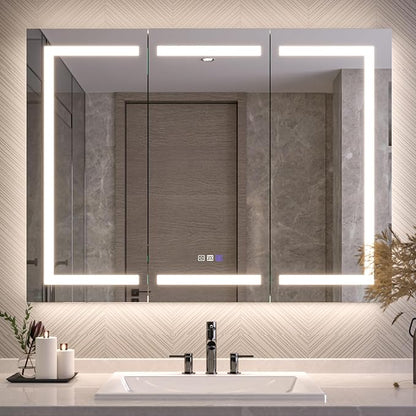 Neftis 48x36 Medicine Cabinet with Lights & Magnifier & Mirrors, GFCI Outlet, Soft-Closed Hinges, Front&Backlit, Anti-Fog, Dimmable&Tunable, Sensor Lights, Recessed/Surface, Adjustable Shelves