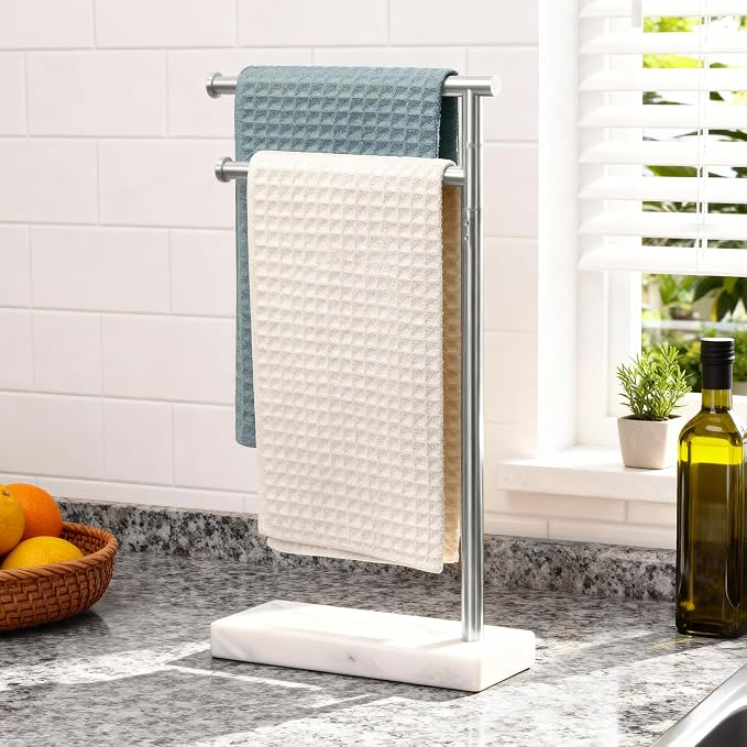 KES Hand Towel Holder Stand for Bathroom, Countertop Towel Stand Swivel with Marble Base, 17.3" 2 Arms Hand Towel Holder Freestanding Counter Top 18/8 Stainless Steel Brushed Finish, BTH233A-2 | Dual 360° Rotatable Arms, 3.3 Lb Marble Base For Stabilit...