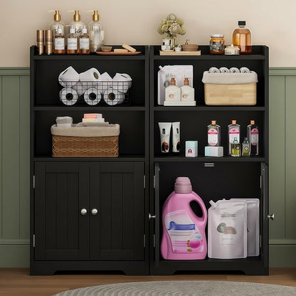 ChooChoo Small Bathroom Storage Cabinet, Narrow Toilet Paper Cabinet with 2 Door and Shelves, Freestanding Bathroom Floor Cabinet and Organizers for Small Spaces, 7.8" D * 15.7" W * 30.7" H, Black