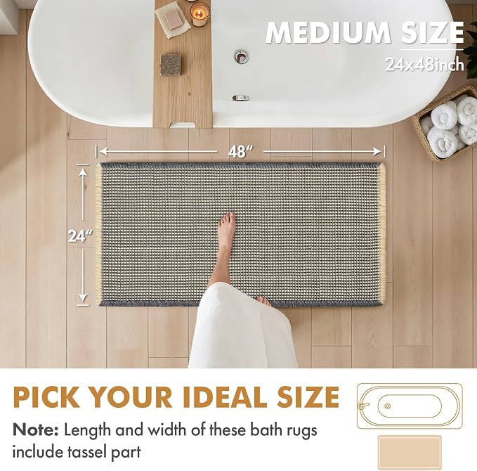 MIULEE Set of 2 Waffle Bathroom Runner Rugs Dark Grey&Yellow 2'x4'(24"x48") | Non Slip, Super Absorbent, Washable, Ultra Soft, Boho Bath Mats for Bathroom Hallway Bedroom Laundry Room Kitchen