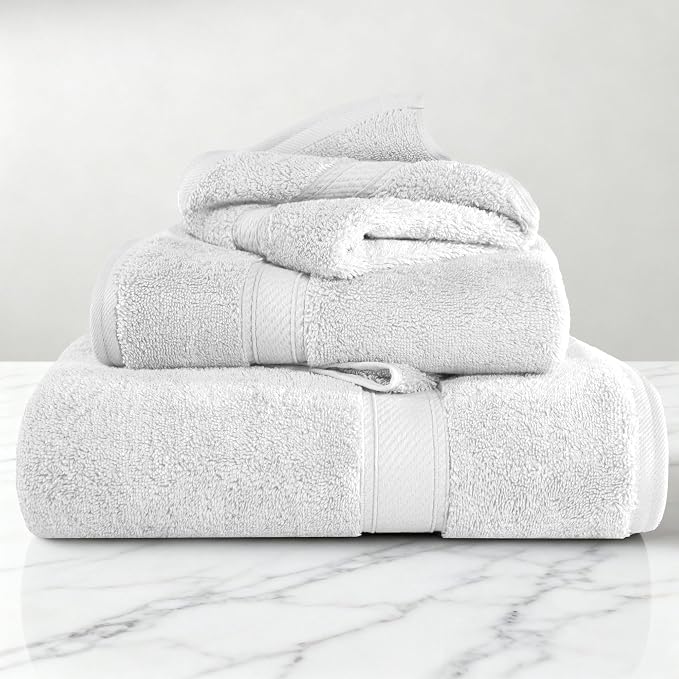 SUPERIOR Egyptian Cotton Ultra Plush & Absorbent, 3 Piece Set, White | Quick Dry, Soft Luxury Towel Set, Bath Essentials, Guest Bath, Spa, 1 Bath, 1 Hand, 1 Face Towels, Madeline Towels