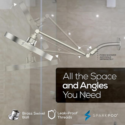 SparkPod 8" Round Rain Shower Head with 11" Shower Arm | Shower Head & Extension Arm Combo, Height Adjustable, High Pressure Performance, Easy 1-Minute Installation, Brushed Nickel