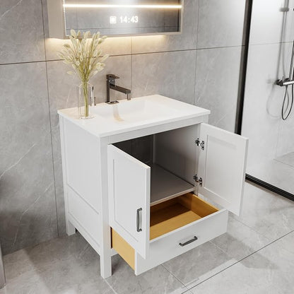 36" White Bathroom Vanity Base Only – Freestanding Solid Wood Sink Cabinet with Bottom Drawer, Shaker Style Storage, No Top or Sink, 36" W x 21" D x 34.5" H