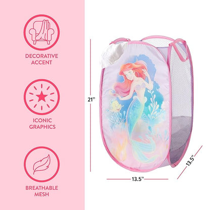 Disney Little Mermaid Ariel Pop-Up Hamper,Collapsible Laundry Basket with Sturdy Handles, 21x13.5x13.5, Lightweight Storage for Kids' Bedroom or Bathroom