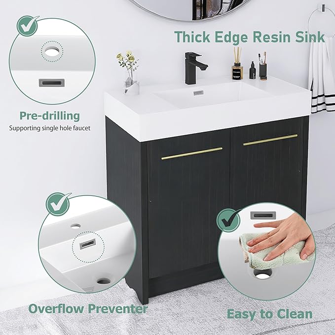 36 Inch Freestanding Bathroom Vanity,36" Bathroom Vanity with Sink,Modern Single Sink Bathroom Vanity Combo,Black Floor Stand Cabinet Set