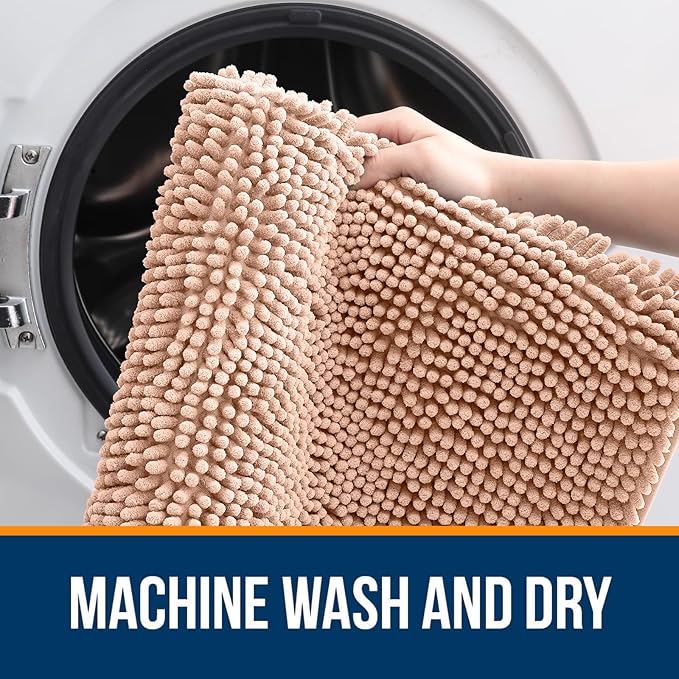 OLANLY Bathroom Runner Rugs 59x20, Extra Soft Absorbent Chenille Bath Rugs | Peach, Quick-Drying Rubber Backing, Machine Washable Long Bath Mat for Bathroom Floor, Tub and Shower, Home Decor Accessories