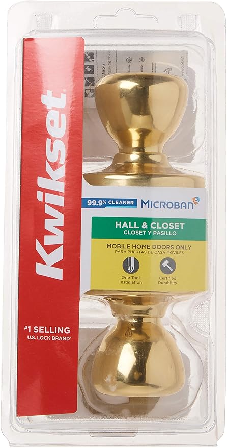 Kwikset Mobile Home Interior Passage Door Knob, Handle For Closet and Hallway Doors, Non-Locking Doorknob in Polished Brass