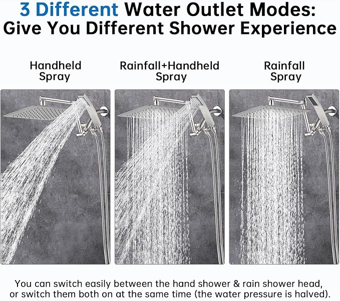 G-Promise All Metal 10 Inches Rainfall Shower Head with Handheld Combo | All Metal, Built to Last, Easy Install, Adjustable Height & Angle for All Heights, Extra Long Hose, Modern Upgrade