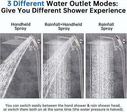 G-Promise All Metal 10 Inches Rainfall Shower Head with Handheld Combo | All Metal, Built to Last, Easy Install, Adjustable Height & Angle for All Heights, Extra Long Hose, Modern Upgrade