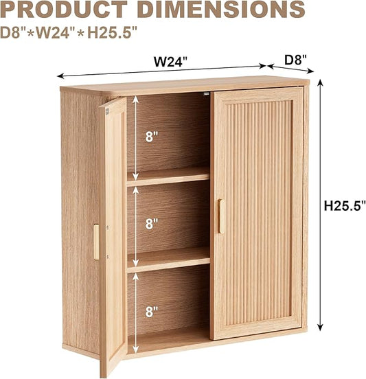 Bathroom Storage Cabinet, Over The Toilet Storage Cabinet, Medicine Cabinet with Adjustable Wood Shelf & Doors for Laundry Room & Kitchen & Living Room (Natural Oak)