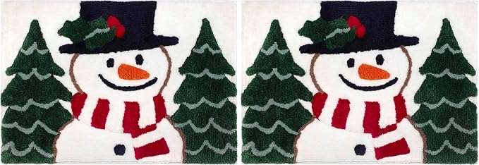 Avanti Linens - Bath Rug, Soft & Absorbent Bath Mat with Non-Skid Backing, Christmas Decorations, 20" x 30" (Winter Snowman Collection) (Pack of 2)