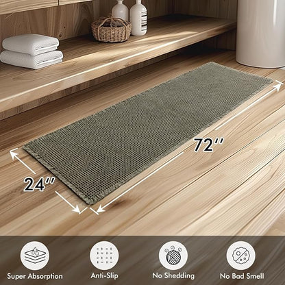 MIULEE Set of 2 Waffle Bathroom Runner Rugs Green 2'x6'(24"x72") | Non Slip, Super Absorbent, Washable, Ultra Soft, Boho Bath Mats for Bathroom Hallway Bedroom Laundry Room Kitchen