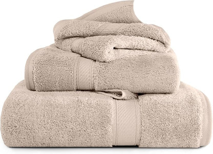SUPERIOR Egyptian Cotton Ultra Plush & Absorbent, 3 Piece Set, Stone | Quick Dry, Soft Luxury Towel Set, Bath Essentials, Guest Bath, Spa, 1 Bath, 1 Hand, 1 Face Towels, Madeline Towels