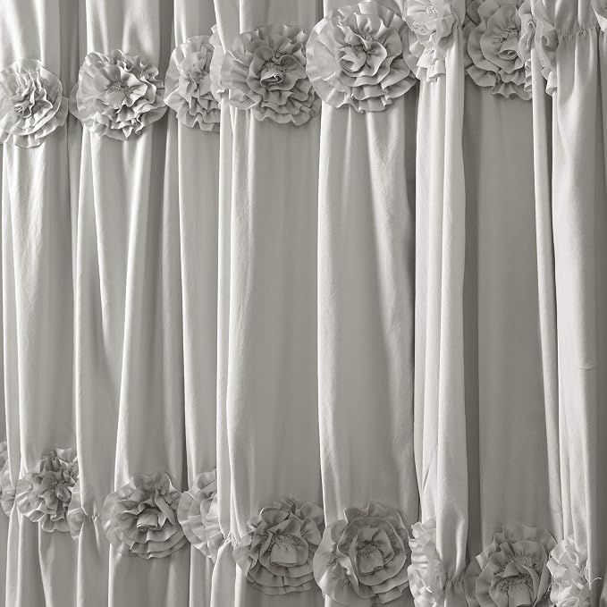 Lush Decor Darla Ruched Floral Bathroom Shower Curtain, 72” x 72”, Light Gray