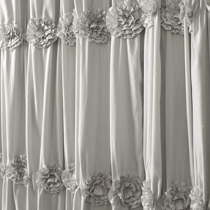 Lush Decor Darla Ruched Floral Bathroom Shower Curtain, 72” x 72”, Light Gray