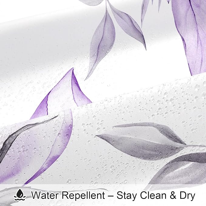 Litabel Long Boho Watercolor Floral Shower Curtain 72 x 78, Purple and Grey Ink Painting Style Flower Shower Curtains for Chic Elegant Bathroom, Artistic 78 Inch Long Fabric Shower Curtain