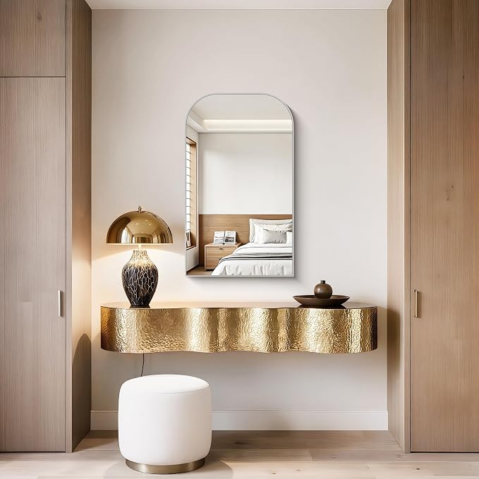 YIROMAN Bathroom Mirrors for Over Sink,18"x30" Silver Vanity Mirror | Thin Brushed Aluminum Frame,HD tempered glass, Rectangular,Rounded & Right-angle Corners,Sink,Entryway,Bedroom