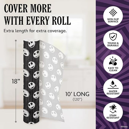 Disney Nightmare Before Christmas Non-Adhesive Shelf Liner, 18" x10' | Non-slip, water and stain resistant, repositions without damage, cuts to fit, wipes clean, ideal for kitchen, pantry, or bath