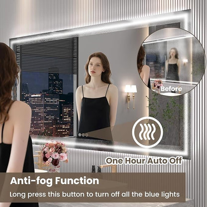 Snowdool 84 x 40 in LED Bathroom Mirror, Front and Backlit, Anti-Fog | Front and Backlit, 3 Color Temperatures, Anti-Fog, Tempered Glass