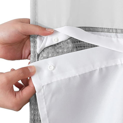 Americanflat 72x75 Hookless Waffle Pattern Shower Curtain - Water-Resistant Long Shower Curtain with Sheer Panel, Snap-in Liner, and Durable Grommets - 100% Polyester - Light Grey