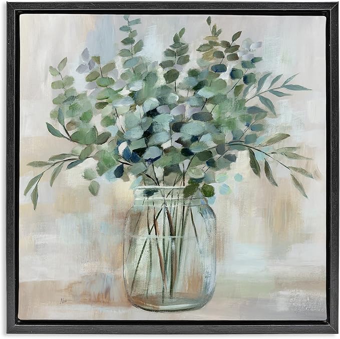 'Soothing Eucalyptus Herb Arrangement'| Floating Frame Canvas Art | Stupell Industries | Black, 18 x 18 Inches, Easy to Hang and Sturdy, Made in USA, by Nan