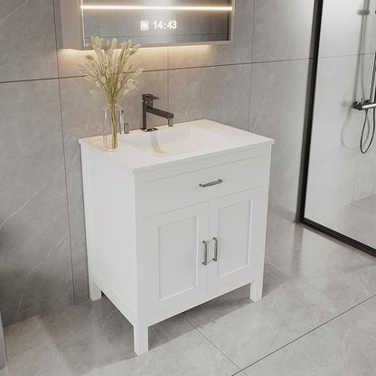 36" White Bathroom Vanity Base Only – Freestanding Solid Wood Sink Cabinet with Tip-Out Drawer, Shaker Style Bath Vanity Cabinet, No Top, 36" W x 21" D x 34.5" H