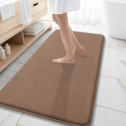 OLANLY Memory Foam Bathroom Runner Rugs 47x20, Absorbent Long Mat, Mocha | Soft Quick Dry Bath Rugs, Non-Slip Carpet, Machine Washable Mat for Bathroom Floor, Tub and Shower, Home Decor Accessories