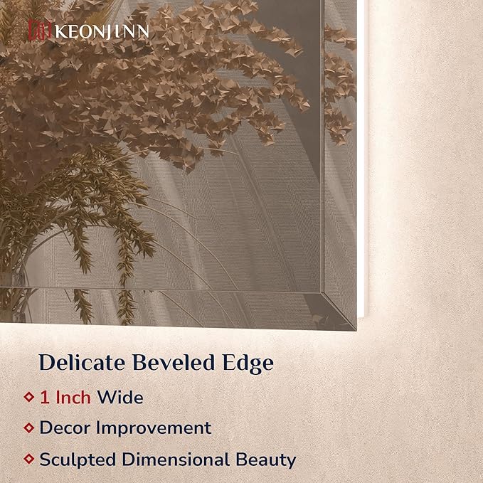 Keonjinn 84"x40" LED Bathroom Mirror with Lights, Safe HD Tempered Glass | Elegant Beveled Edge, Dimmable 3 Color Lights, Auto-OFF Defogging, Wall Switch/Plug in, Secure Installation, Large LED Mirror