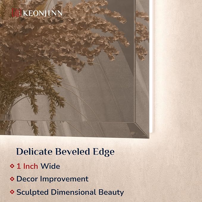 Keonjinn 30" x 36" LED Bathroom Mirror with Lights, Ambient Backlit Mirror | HD Tempered Glass Beveled Edge, Safe Defogging, Dimmable 3 Color Lights, Wall Switch/Plug in, Frameless LED Mirror for Salon