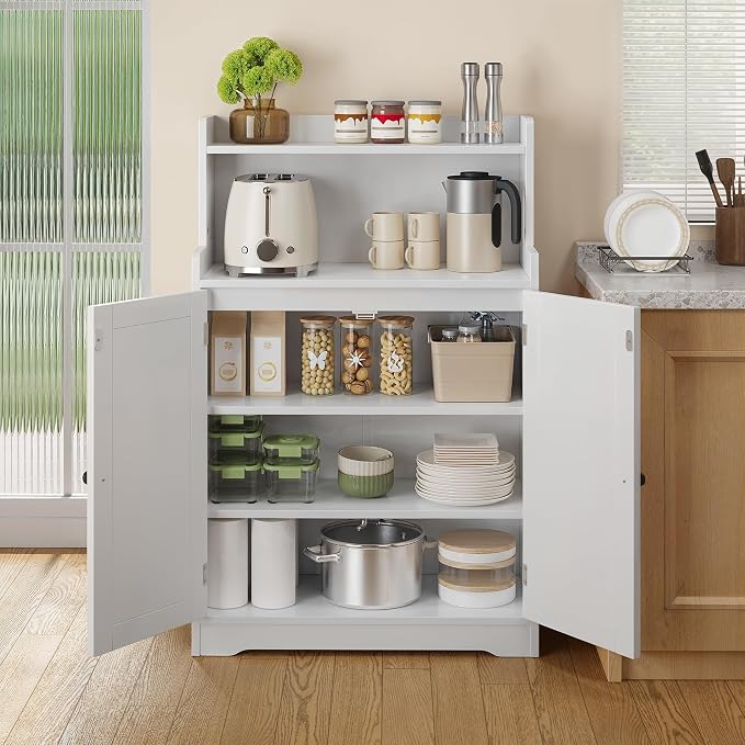 Gizoon 40" H Bathroom Storage Cabinet with 2 Adjustable Shelves, White | Freestanding Organizer with 2 Doors, Floor Pantry Cabinet for Dining Room, Kitchen, Living Room, Hallway