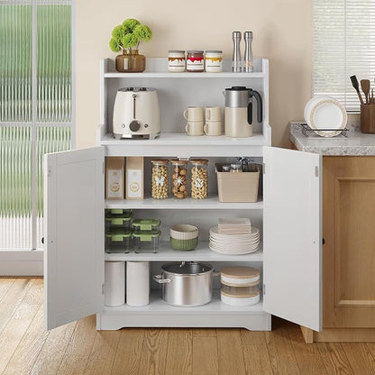 Gizoon 40" H Bathroom Storage Cabinet with 2 Adjustable Shelves, White | Freestanding Organizer with 2 Doors, Floor Pantry Cabinet for Dining Room, Kitchen, Living Room, Hallway