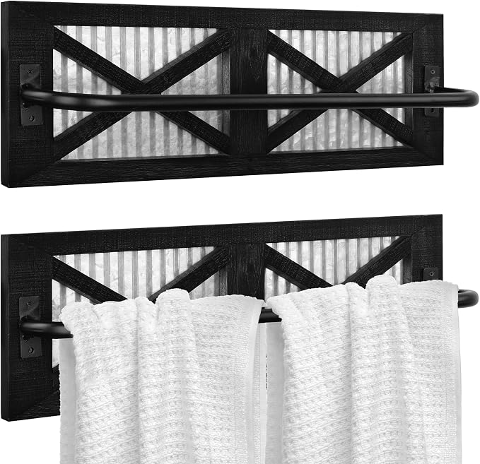 Autumn Alley Farmhouse Rustic Towel Rack Holder - Wood Towel Rack - Farmhouse Towel Holder for Rustic Bathroom and Farmhouse Kitchen Style Décor - 18" Wall Mounted, Set of 2, Rustic Black