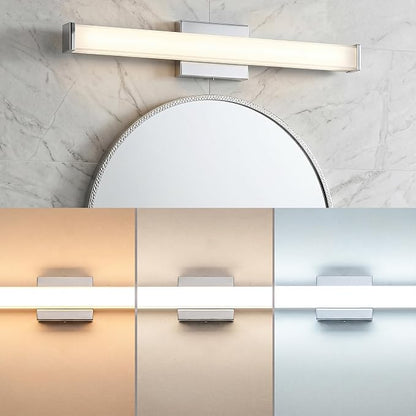 URSOLA 24" Modern LED Bathroom Light Fixtures, Chrome 3CCT Dimmable Bathroom Vanity Light Over Mirror, Bathroom Vanity Bath Bar Lights with Double Layer Acrylic Shade