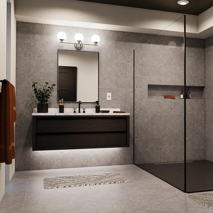 Kichler Benno 3-Light Vanity, Modern Light with Opal Glass in Polished Nickel and Brushed Nickel, for Bathroom or Powder Room (8.75" x 24.5"), 55172PN