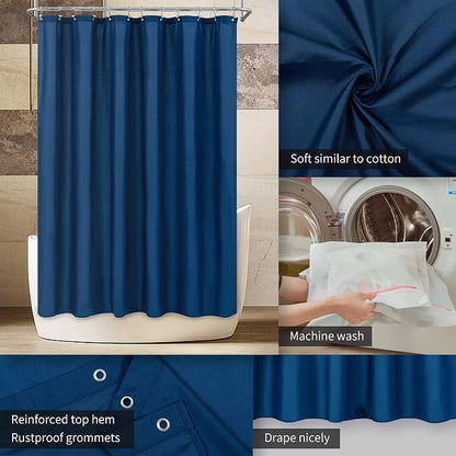 ALYVIA SPRING 72x78 Long Waterproof Fabric Shower Curtain or Liner Navy | 3 Magnets, Soft Cloth & Hotel Quality, Machine Washable, Light-Weight, Long Size