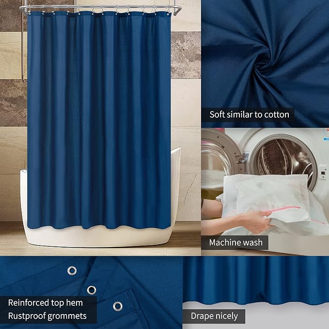 ALYVIA SPRING Stall Waterproof Fabric Shower Curtain or Liner Navy, 36x72 | 2 Magnets, Soft Cloth & Hotel Quality, Machine Washable, Light-Weight, Stall Size