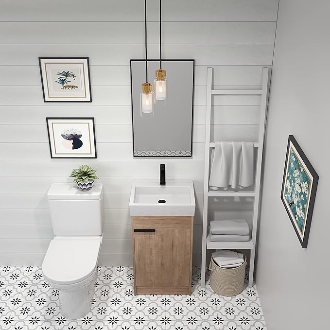 18 Inch Bathroom Vanity with Sink Combo, Floor-Mounted Bathroom Vanity with Soft Close Door&1 Adjustable Shelf,Modern Freestanding Bathroom Vanity with Top Basin & Storage Cabinet,Brown
