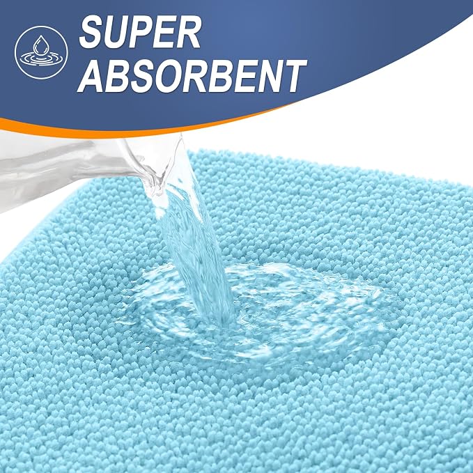 OLANLY Memory Foam Small Bathroom Rugs 24x16, Absorbent Bath Mat, Sky Blue | Soft Quick Dry Bath Rugs, Non-Slip Carpet, Machine Washable Mat for Bathroom Floor, Tub and Shower, Home Decor Accessories