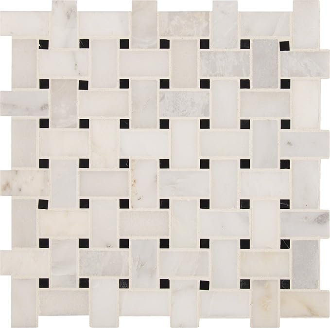 MSI Arabescato Carrara 12 in. x 12 in. Honed Marble Basketweave Tile – Kitchen Backsplash, Bathroom, Accent Wall, Shower, Mesh-Mounted Mosaic